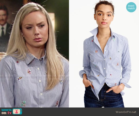 J. Crew Perfect Shirt with Bee Embellishment worn by Abby Newman (Melissa Ordway) on The Young and the Restless