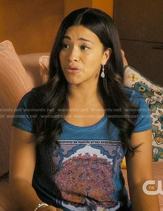 Jane’s blue peacock graphic tee on Jane the Virgin