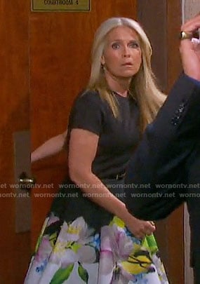 Jennifer’s black dress with floral print skirt on Days of our Lives