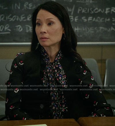 Joan's mixed floral print tie neck blouse on Elementary