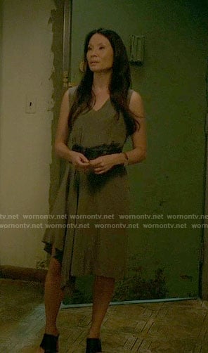 Joan’s asymmetrical draped dress on Elementary