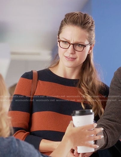 Kara’s orange and navy striped sweater on Supergirl