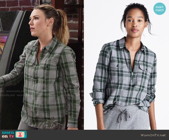 Madewell Flannel Zip-Front Popover Shirt in Washburn Plaid worn by Chloe Mitchell (Elizabeth Hendrickson) on The Young and the Restless