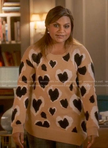 Mindy's beige heart print sweater on The Mindy Project