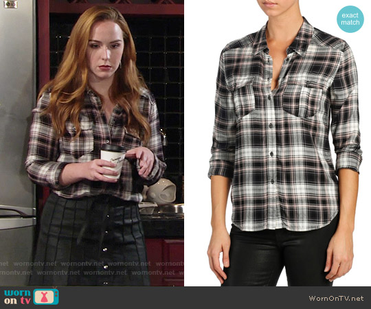 Paige Mya Shirt in Black / Adobe Rose worn by Mariah Copeland (Camryn Grimes) on The Young and the Restless