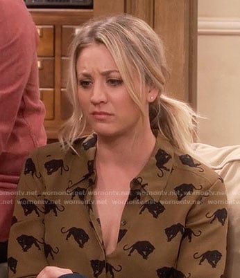 Penny’s brown panther print blouse on The Big Bang Theory