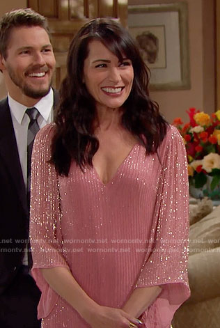 Quinn’s pink beaded Thanksgiving dress on The Bold and the Beautiful