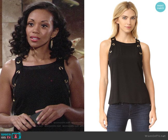 WornOnTV: Hilary’s black top with gold grommet straps on The Young and ...