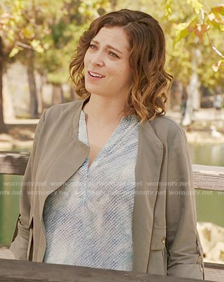 Rebecca’s light blue textured print top on Crazy Ex-Girlfriend