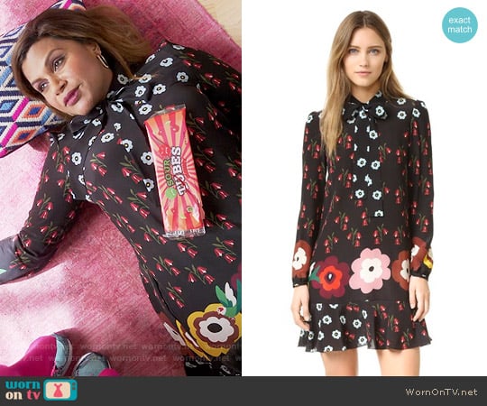 RED Valentino Ruffle Printed Shirtdress worn by Mindy Lahiri (Mindy Kaling) on The Mindy Project