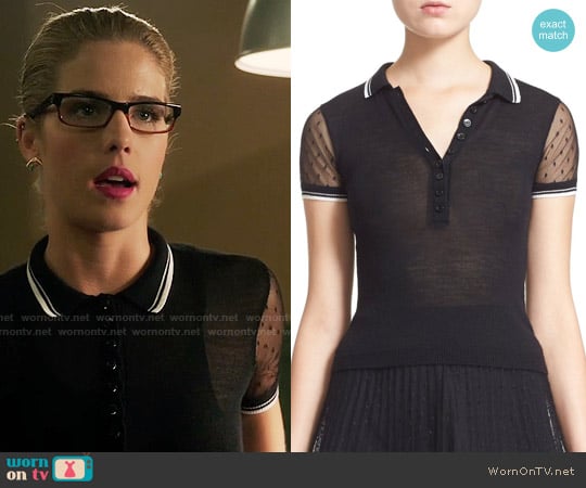 RED Valentino Point d'Esprit Knit Polo Top worn by Felicity Smoak (Emily Bett Rickards) on Arrow