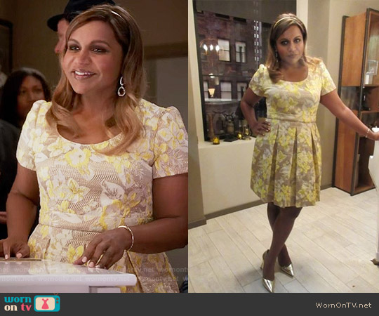 Salvador Perez Yellow Floral Dress worn by Mindy Lahiri (Mindy Kaling) on The Mindy Project