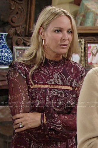 Sharon’s burgundy paisley dress on The Young and the Restless