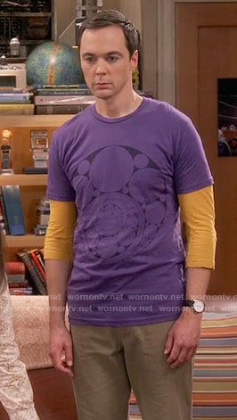 Sheldon’s purple circle graphic tee on The Big Bang Theory