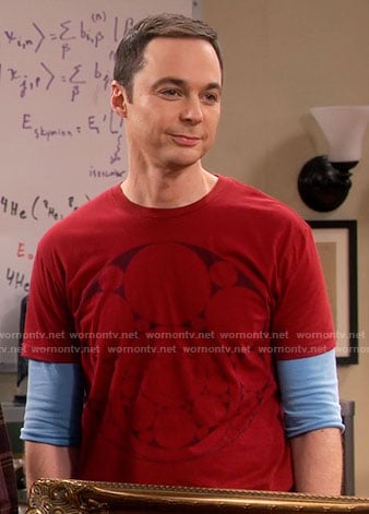 Sheldon's red circle print t-shirt on The Big Bang Theory