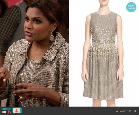 St John Collection Hand Beaded Bauble Knit Dress worn by Mindy Lahiri (Mindy Kaling) on The Mindy Project