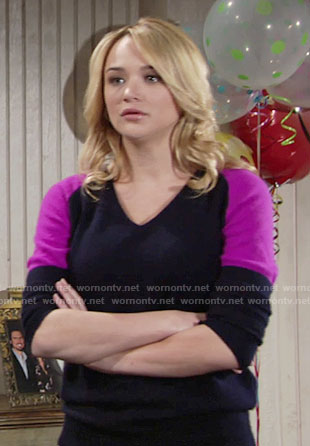 Summer’s navy and pink colorblock sweater on The Young and the Restless