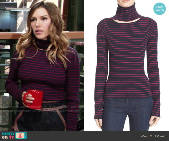 Tanya Taylor 'Lia' Cutout Stripe Rib Knit Sweater worn by Chloe Mitchell (Elizabeth Hendrickson) on The Young and the Restless