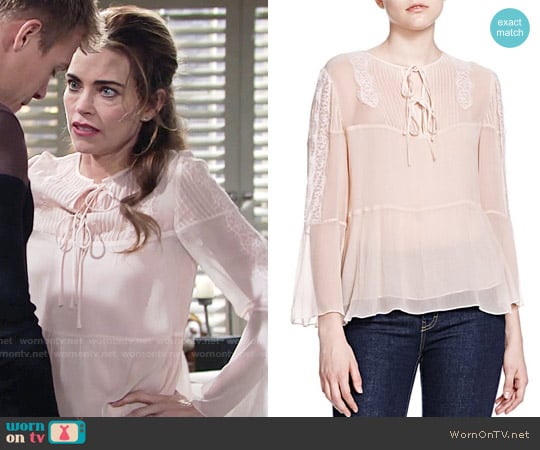 The Kooples Tie Neck Silk Top worn by Victoria Newman (Amelia Heinle) on The Young and the Restless