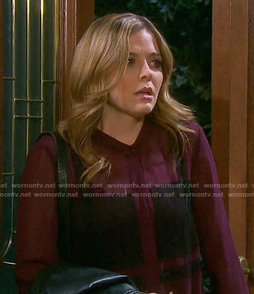 Theresa’s purple blouse with black lace panels on Days of our Lives