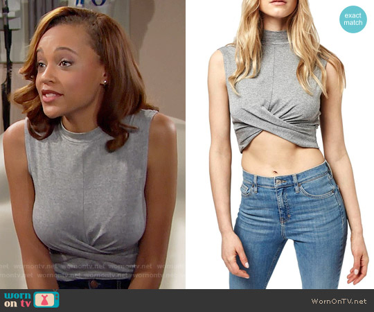 Topshop Twist Front Crop Top worn by Nicole Avant (Reign Edwards) on The Bold & the Beautiful