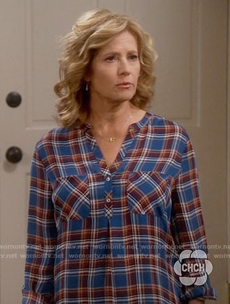 Vanessa’s blue plaid blouse on Last Man Standing