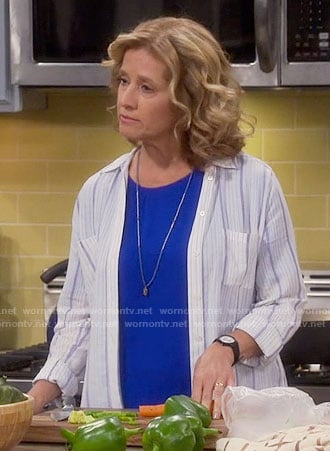 Vanessa's white striped shirt on Last Man Standing