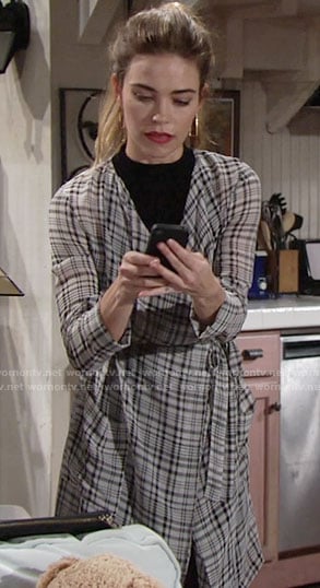 Victoria’s sheer plaid coat on The Young and the Restless