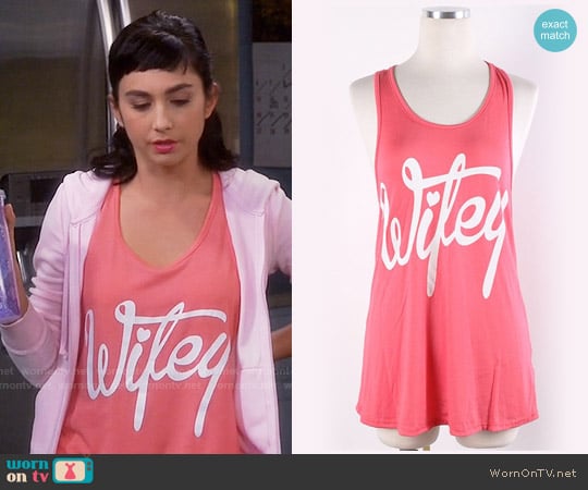 Wifey Tank in Coral worn by Mandy Baxter ( Molly Ephraim) on Last Man Standing