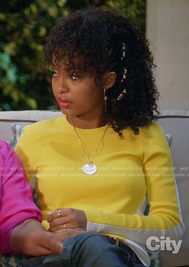 Zoey's yellow and white colorblock sweater on Black-ish