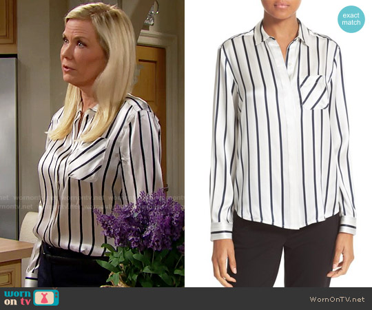 ATM Anthony Thomas Melillo Stripe Silk Shirt worn by Brooke Logan (Katherine Kelly Lang) on The Bold and the Beautiful