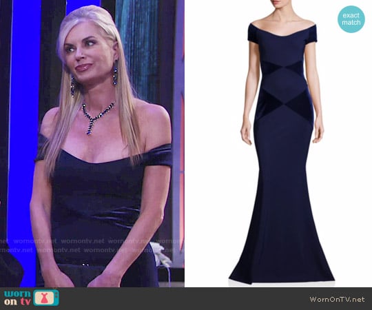 La Petite Robe di Chiara Boni Off-the-Shoulder Colorblock Gown worn by Ashley Abbott (Eileen Davidson) on The Young and the Restless