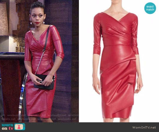 La Petite Robe di Chiara Boni Ruched Faux Leather Sheath Dress worn by Hilary Curtis (Mishael Morgan) on The Young and the Restless