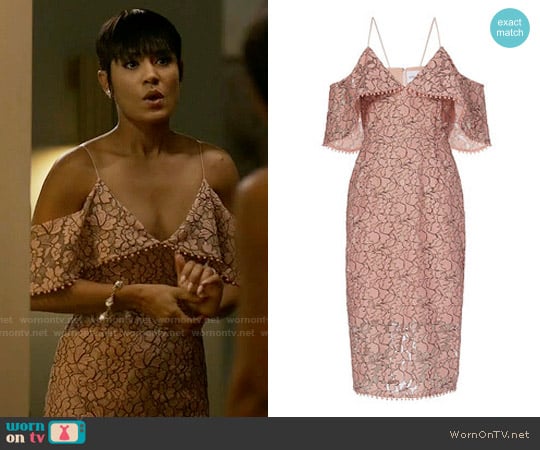 Nicholas Basque Lace Off the Shoulder Dress worn by Anika Calhoun (Grace Gealey) on Empire