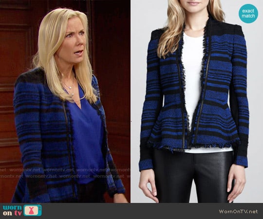 Rebecca Taylor Striped Leather-Trim Tweed Jacket worn by Brooke Logan (Katherine Kelly Lang) on The Bold and the Beautiful