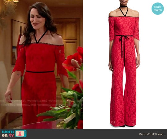 Alexis Joaquin Lace Jumpsuit worn by Quinn Fuller (Rena Sofer) on The Bold and the Beautiful