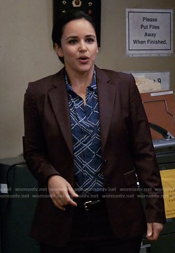 Amy's blue dotted pattern shirt on Brooklyn Nine-Nine