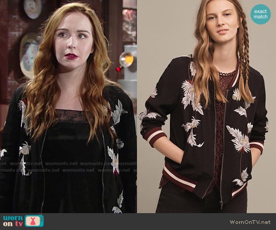 Anthropologie Embroidered Solstice Bomber worn by Mariah Copeland (Camryn Grimes) on The Young and the Restless