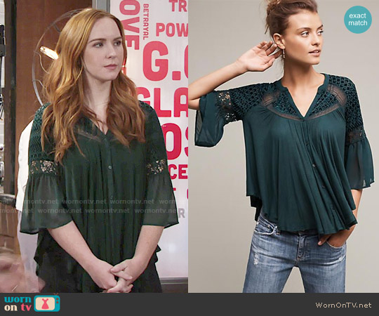 Anthropologie Surya Burnout Top worn by Mariah Copeland (Camryn Grimes) on The Young & the Restless