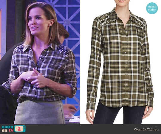 Aqua Embellished Plaid Shirt worn by Chelsea Lawson (Melissa Claire Egan) on The Young and the Restless