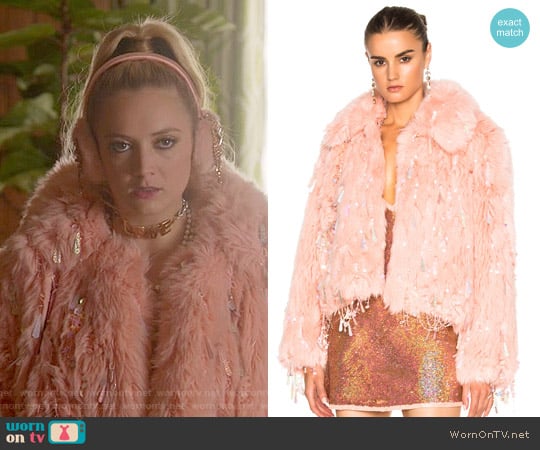 Ashish Faux Fur Dangle Jacket worn by Chanel #3 (Billie Lourd) on Scream Queens