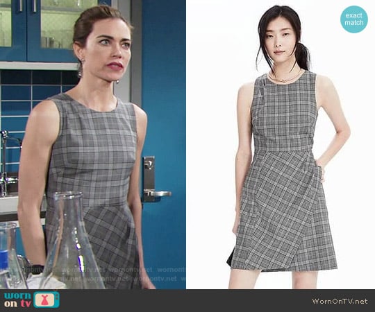 Banana Republic Wool Plaid Fit and Flare Dress worn by Victoria Newman (Amelia Heinle) on The Young and the Restless