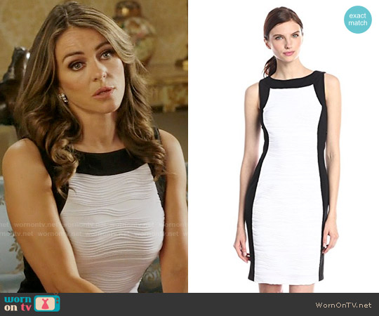 Calvin Klein Color-Block Knit Sheath Dress worn by Queen Helena (Elizabeth Hurley) on The Royals