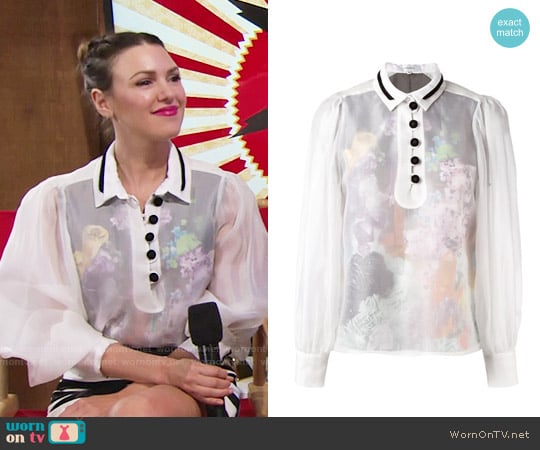 Carven Sheer Buttoned Blouse worn by Chloe Mitchell (Elizabeth Hendrickson) on The Young and the Restless