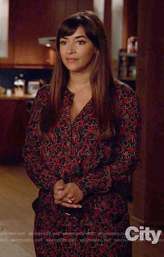 Cece's red printed long sleeve dress on New Girl