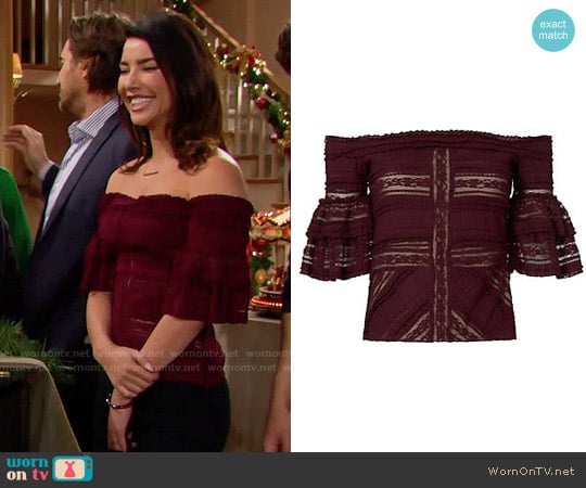 Cinq a Sept Naya Off Shoulder Top worn by Steffy Forrester (Jacqueline MacInnes Wood) on The Bold and the Beautiful