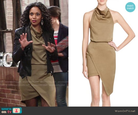 WornOnTV: Hilary’s khaki asymmetric dress and leather jacket on The ...