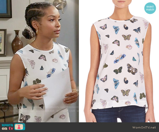 Equipment Kyle Butterfly Print Top worn by Zoey Johnson (Yara Shahidi) on Black-ish