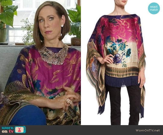 Etro Floral Fringe-Trim Poncho worn by Diana Trout (Miriam Shor) on Younger