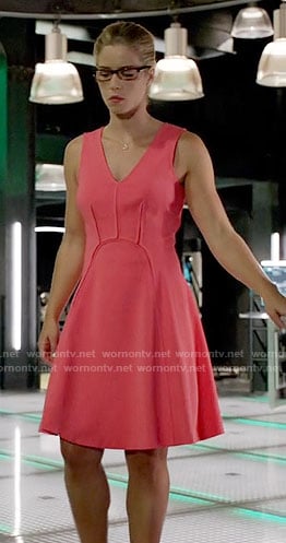 Felicity’s pink v-neck dress on Arrow